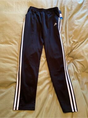 Adidas Girls 14 Black Track Pants with White Stripes